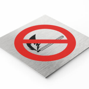 PLAQUETTE OPTIQUE INOX 120X120X1 mm "FEUX OUVERT  INTERDIT"