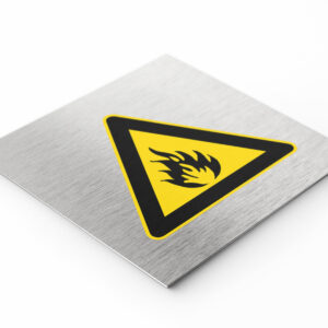 PLAQUETTE OPTIQUE INOX 120X120X1 mm "DANGER INCENDIE"