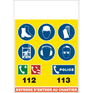 PANNEAU DE CHANTIER (DIFFERENTS PICTOS DE SECURITE)FOREX de 3 mmDimensions 700 x 1000 mm