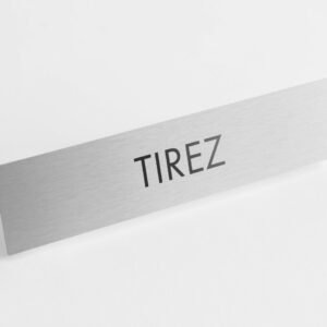 PLAQUETTE OPTIQUE INOX 180x40x1 mm "TIREZ"