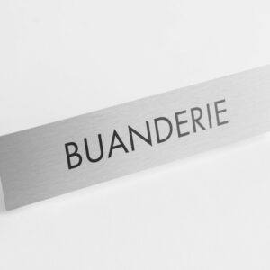 PLAQUETTE OPTIQUE INOX 180x40x1 mm "BUANDERIE"
