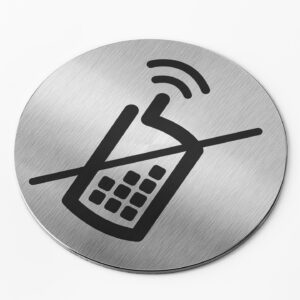 PICTO  INOX  Ø 83 mm   " PORTABLE  NON"