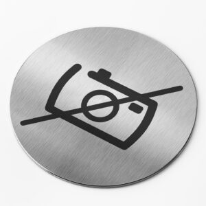 PICTO  INOX  Ø 83 mm   " PHOTO INTERDITE "