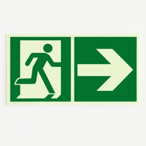 RECTANGLE EN ALUMINIUM : 0,8 MM,DIMENSIONS: 300 x 150 mm,"SORTIE DE SECOURS-->VERS LA DROITE"