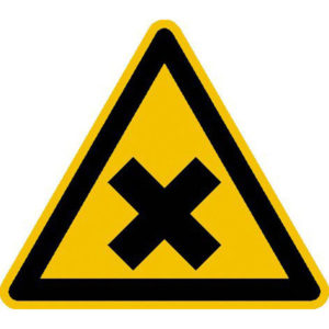 AUTOCOLLANT  TRIANGLE 200 mm
"ATTENTION PRODUITS DANGEREUX"