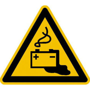 AUTOCOLLANT  TRIANGLE 200 mm
"ATTENTION DANGER BATTERIE"