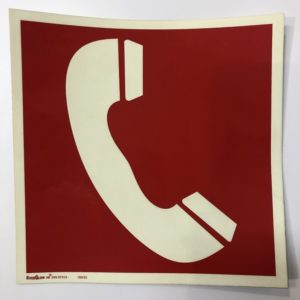 AUTOCOLLANT PHOSPHOR.  148 x 148 mm,
"TELEPHONE DE SECOURS"