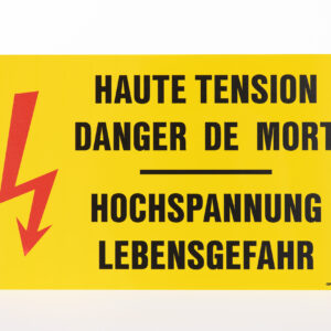 RECTANGLE EN ALUMINIUM PLAT : 2 MM,DIMENSIONS: 410 x 250 MM,"HAUTE TENSION DANGER DE MORT"